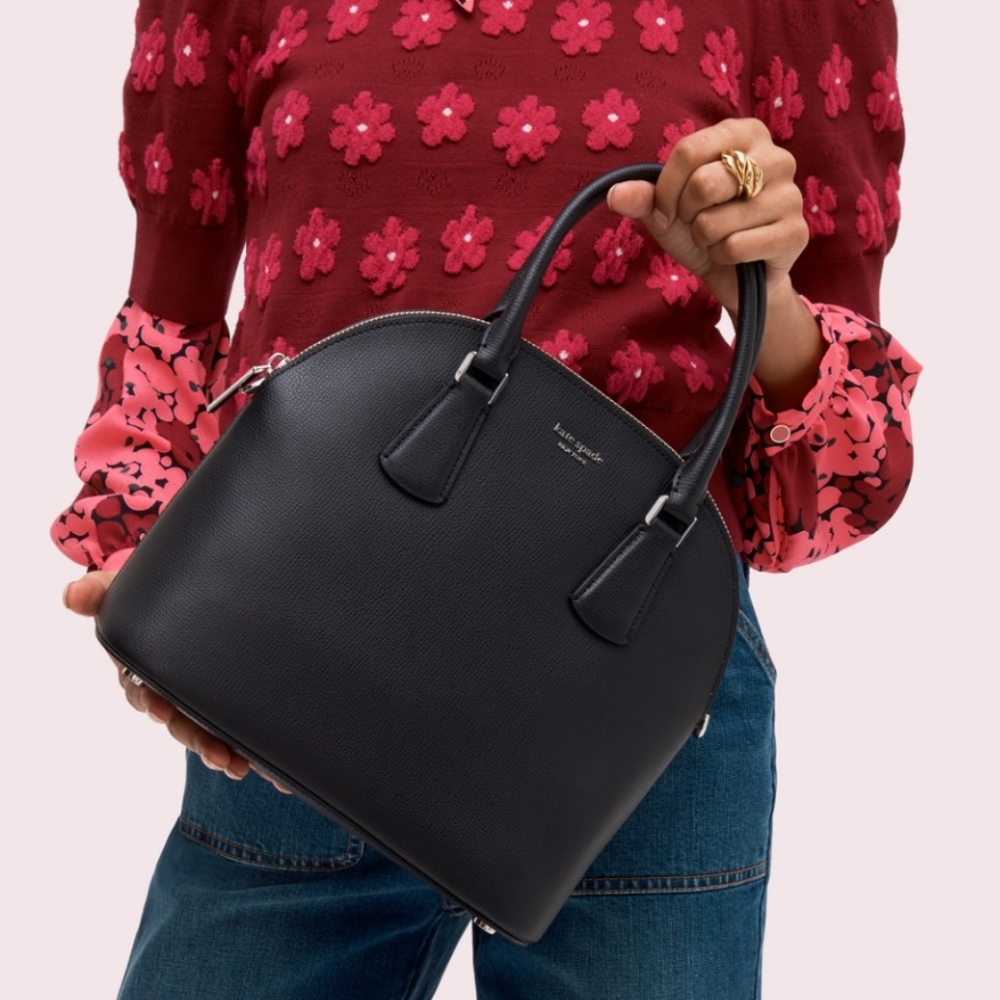 Kate Spade Large Sylvia Dome Satchel Black Leather - Picture 1 of 10